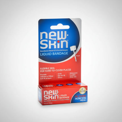 New-Skin Liquid Bandage is a convenient topical first-aid product that creates a tough, flexible, waterproof protective covering over minor cuts and wounds.

Unlike traditional adhesive bandages, the liquid formula is painted directly onto the skin and dries quickly to form a clear protective layer. It is particularly useful for hard-to-cover areas such as fingers, knuckles, hands, and feet, where conventional bandages may loosen or fall off.

The compact 0.3 fl oz bottle is convenient for home, travel, spo