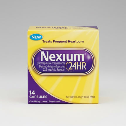 Nexium® 24HR contains esomeprazole magnesium 20 mg, a proton pump inhibitor (PPI) that reduces the production of stomach acid.