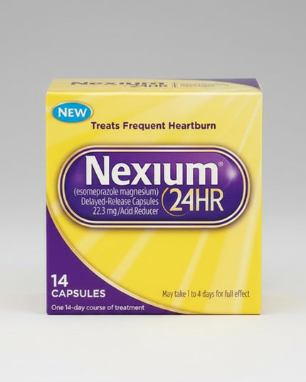 Nexium® 24HR contains esomeprazole magnesium 20 mg, a proton pump inhibitor (PPI) that reduces the production of stomach acid.