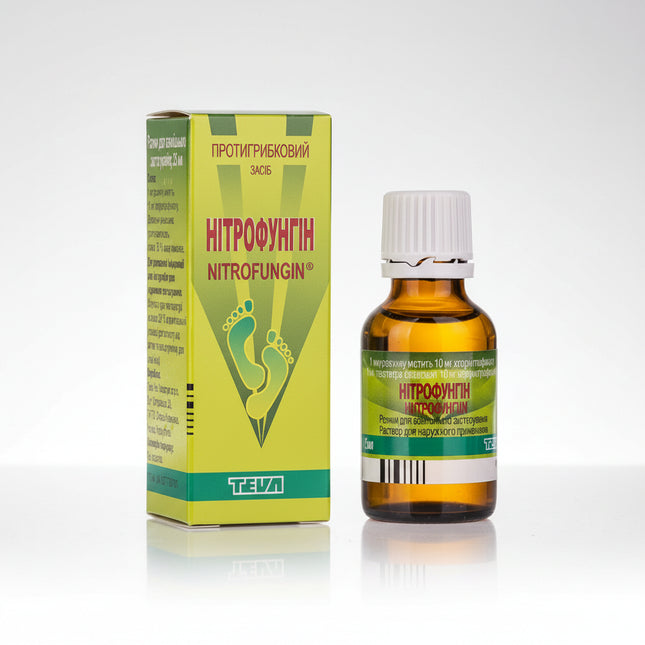 Nitrofungin® 1% Solution is a topical antifungal treatment containing chloronitrophenol 1%, formulated to help treat common fungal infections of the skin and nails. It works by inhibiting the growth of dermatophytes and other susceptible fungi while also exhibiting antibacterial activity against certain bacteria.
