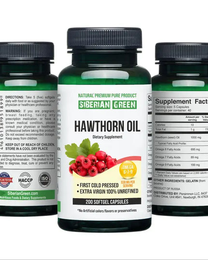 Siberian Green
Hawthorn Seed Oil
Hawthorn Oil
Hawthorn
Omega 6
Omega 7
Omega 9
Essential Fatty Acids
Fatty Acids
Dietary Supplement
Cold Pressed
Unrefined Oil
Extra Virgin
Softgels
200 Softgels
Non GMO
Gluten Free
Siberian Supplements
Altai
Heart Wellness
Cardiovascular Support
Daily Wellness
Natural Supplement
Herbal Supplement