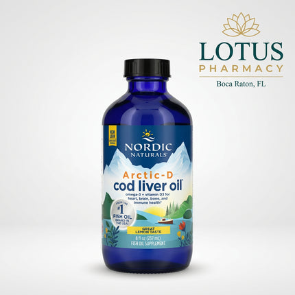 Nordic Naturals Arctic Cod Liver Oil is a liquid omega-3 supplement made exclusively from 100% wild Arctic cod (Skrei). It provides naturally occurring marine omega-3 fatty acids in the highly absorbable triglyceride form and is flavored with natural lemon for a clean, pleasant taste.

Each 1-teaspoon serving provides 1,060 mg total omega-3s, including 340 mg EPA and 510 mg DHA, to support heart, brain, immune, and overall wellness.