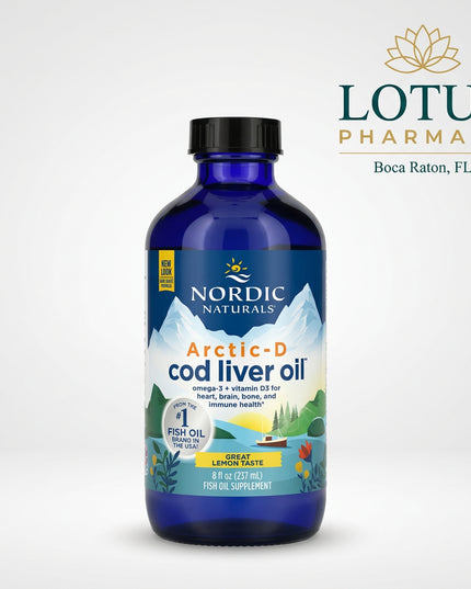 Nordic Naturals Arctic Cod Liver Oil is a liquid omega-3 supplement made exclusively from 100% wild Arctic cod (Skrei). It provides naturally occurring marine omega-3 fatty acids in the highly absorbable triglyceride form and is flavored with natural lemon for a clean, pleasant taste.

Each 1-teaspoon serving provides 1,060 mg total omega-3s, including 340 mg EPA and 510 mg DHA, to support heart, brain, immune, and overall wellness.