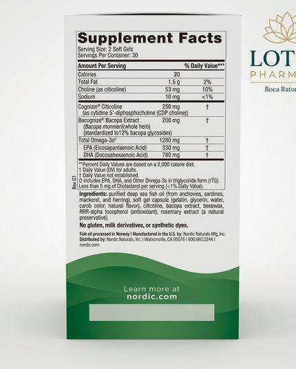 Nordic Naturals Focus Support is a targeted cognitive-support supplement combining concentrated omega-3 fatty acids with citicoline and Bacopa monnieri extract. It is formulated to support mental focus, attention, cognitive function, neurological health, and healthy brain-cell structure. The product was formerly known as Omega Focus.&nbsp;

Each 2-softgel serving provides 1,280 mg total omega-3s, including 330 mg EPA and 780 mg DHA, together with 250 mg citicoline and 200 mg Bacopa monnieri extract.&nbsp;