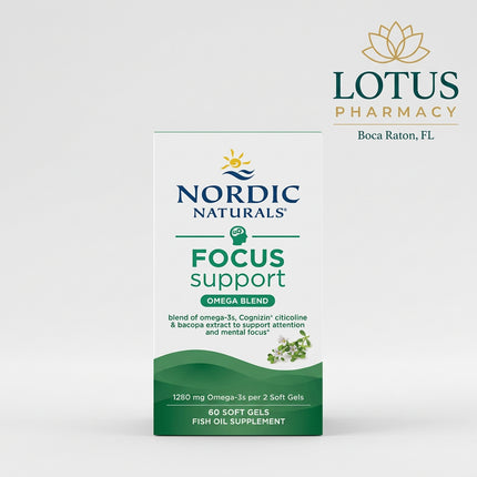 Nordic Naturals Focus Support is a targeted cognitive-support supplement combining concentrated omega-3 fatty acids with citicoline and Bacopa monnieri extract. It is formulated to support mental focus, attention, cognitive function, neurological health, and healthy brain-cell structure. The product was formerly known as Omega Focus.&nbsp;

Each 2-softgel serving provides 1,280 mg total omega-3s, including 330 mg EPA and 780 mg DHA, together with 250 mg citicoline and 200 mg Bacopa monnieri extract.&nbsp;