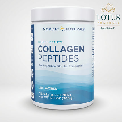 Nordic Naturals Nordic Beauty Collagen Peptides is an unflavored collagen powder providing 10 g of hydrolyzed bovine collagen peptides per serving. The formula supplies bioactive Type I and Type III collagen peptides sourced from pasture-raised, grass-fed cows.