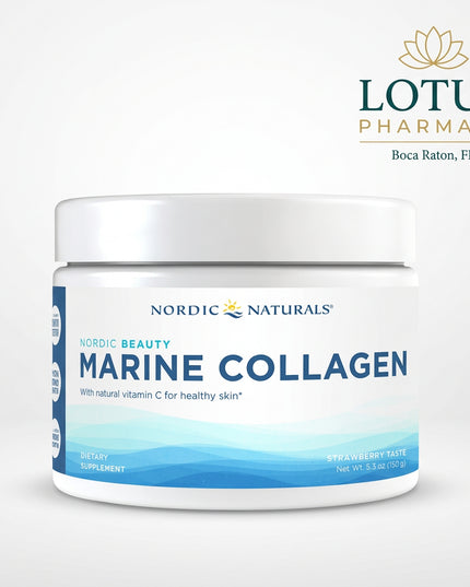 Nordic Naturals Nordic Beauty Marine Collagen is a marine collagen powder formulated to support healthy skin, skin elasticity, hair, nails, and connective tissue. It provides hydrolyzed Type I collagen peptides sourced from fish, making it a convenient alternative to bovine collagen for customers who prefer marine-derived collagen.