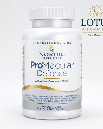 Nordic Naturals ProMacular Defense is a targeted eye-health supplement formulated with four antioxidant carotenoids: lutein, meso-zeaxanthin, zeaxanthin, and astaxanthin. These nutrients are concentrated in or associated with retinal and macular tissues and are used to support long-term macular health, retinal function, and visual performance.