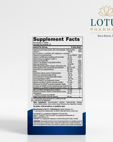 Nordic Naturals Women’s Multivitamin Extra Strength is a comprehensive daily multivitamin formulated specifically for adult women. It provides 20 essential vitamins and minerals in highly absorbable forms, together with KSM-66® ashwagandha and ginger extract for additional support of women’s foundational health.

The formula is designed to support energy production, immune function, healthy hair and skin, bone health, stress resilience, and overall nutritional adequacy. Each bottle contains 60 tablets, prov