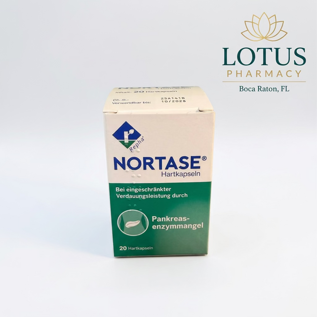 Nortase® Capsules is a vegetarian digestive enzyme medicine used to replace digestive enzymes in people with exocrine pancreatic insufficiency (EPI). Unlike many pancreatic enzyme products derived from pork, Nortase® contains fungal-derived enzymes that help digest fats, proteins, and carbohydrates.