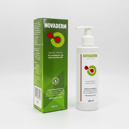 Novaderm® Gentle Cleanser is a daily cleansing gel specially formulated for combination, oily, and acne-prone skin. It effectively removes excess oil, impurities, and daily buildup while helping maintain the skin's natural moisture balance without leaving a tight or dry feeling.