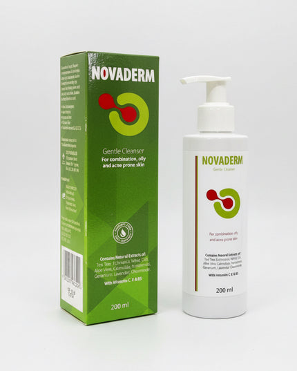 Novaderm® Gentle Cleanser is a daily cleansing gel specially formulated for combination, oily, and acne-prone skin. It effectively removes excess oil, impurities, and daily buildup while helping maintain the skin's natural moisture balance without leaving a tight or dry feeling.