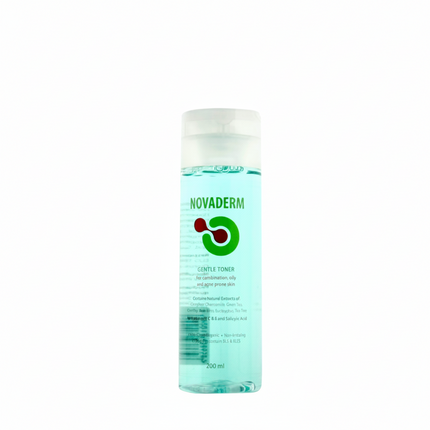 Novaderm Gentle Toner is a&nbsp;daily-use clarifying toner formulated to support acne-prone and oily skin without over-drying or irritation. It gently removes excess oil, helps exfoliate dead skin cells, and refines the appearance of pores while maintaining the skin’s natural balance.

With antiseptic and purifying properties, the toner helps unclog pores, reduce impurities, and support a clearer complexion. At the same time, its soothing and hydrating action leaves skin feeling fresh, calm, and revitalized