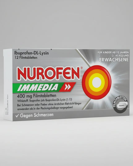 Nurofen® Immedia 400 mg Film-Coated Tablets are a fast-acting pain reliever containing 400 mg of ibuprofen per tablet, supplied as ibuprofen-DL-lysinate.

The lysine salt formulation promotes faster absorption of ibuprofen. According to Nurofen Germany, Nurofen Immedia can begin providing relief within approximately 30 minutes and acts faster than standard ibuprofen formulations.
