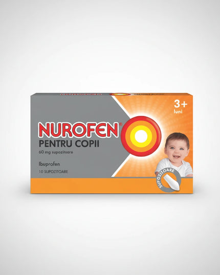 Nurofen Junior 60 mg Suppositories contain ibuprofen — a well-established non-steroidal anti-inflammatory drug (NSAID) used for the symptomatic relief of pain and fever in young children. These suppositories are formulated for rectal use, making them especially useful when oral administration is difficult (for example during vomiting or sore throat). They are suitable for infants and toddlers from approximately 3 months of age with a body weight of at least 6 kg (13 lbs) up to about 2 years (12.5 kg/28 lbs)