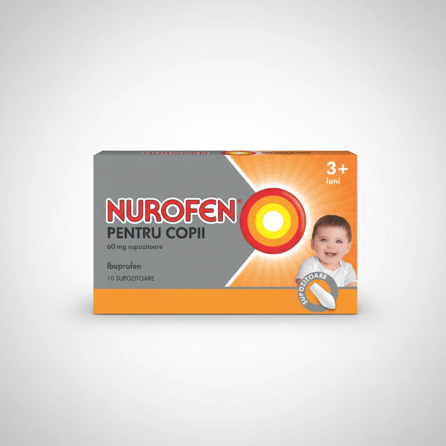 Nurofen Junior 60 mg Suppositories contain ibuprofen — a well-established non-steroidal anti-inflammatory drug (NSAID) used for the symptomatic relief of pain and fever in young children. These suppositories are formulated for rectal use, making them especially useful when oral administration is difficult (for example during vomiting or sore throat). They are suitable for infants and toddlers from approximately 3 months of age with a body weight of at least 6 kg (13 lbs) up to about 2 years (12.5 kg/28 lbs)
