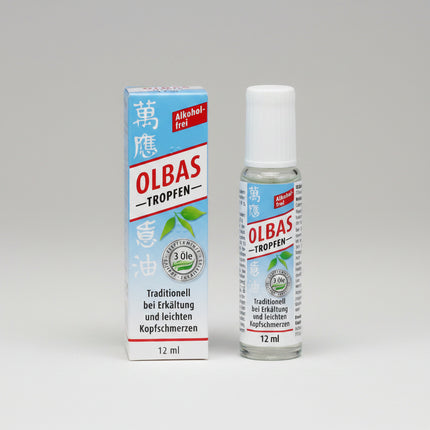 OLBAS® Drops (OLBAS Tropfen) are a highly concentrated traditional herbal preparation containing a distinctive blend of peppermint oil, eucalyptus oil, cajeput oil, juniper berry oil, wintergreen oil, and clove oil.

The aromatic essential-oil combination provides the characteristic cooling, refreshing OLBAS sensation. The German product is traditionally used internally for certain digestive complaints and respiratory symptoms and externally for mild muscle discomfort and headaches. Because it is a concentr