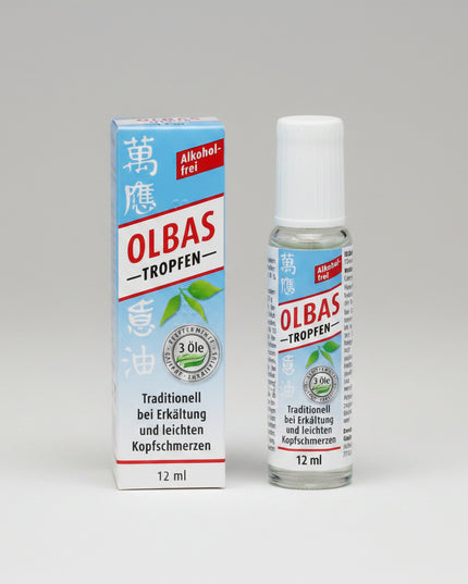 OLBAS® Drops (OLBAS Tropfen) are a highly concentrated traditional herbal preparation containing a distinctive blend of peppermint oil, eucalyptus oil, cajeput oil, juniper berry oil, wintergreen oil, and clove oil.

The aromatic essential-oil combination provides the characteristic cooling, refreshing OLBAS sensation. The German product is traditionally used internally for certain digestive complaints and respiratory symptoms and externally for mild muscle discomfort and headaches. Because it is a concentr