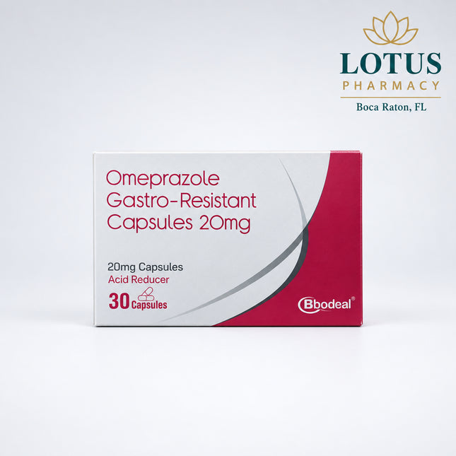 Omeprazole 20 mg Capsules contain omeprazole 20 mg, a proton pump inhibitor (PPI) that helps reduce the production of stomach acid. By blocking the final step of gastric acid secretion, omeprazole provides long-lasting acid suppression and supports the healing of acid-related conditions affecting the stomach and esophagus.