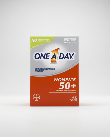 One A Day Women's 50+ Complete Multivitamin is specially formulated to support the nutritional needs of women over 50. This once-daily multivitamin contains essential vitamins and minerals to help support bone health, heart health, immune function, eye health, healthy brain function, and physical energy metabolism. The iron-free formula helps fill common nutrient gaps and supports overall wellness as women age.&nbsp;