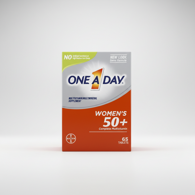 One A Day Women's 50+ Complete Multivitamin is specially formulated to support the nutritional needs of women over 50. This once-daily multivitamin contains essential vitamins and minerals to help support bone health, heart health, immune function, eye health, healthy brain function, and physical energy metabolism. The iron-free formula helps fill common nutrient gaps and supports overall wellness as women age.&nbsp;