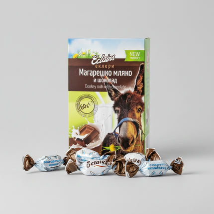 Organic Donkey Milk Chewing Candies – Chocolate Flavor are soft, chewy milk candies combining the delicate creaminess of organic donkey milk with a rich and enjoyable chocolate flavor.