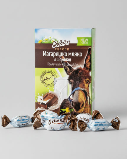 Organic Donkey Milk Chewing Candies – Chocolate Flavor are soft, chewy milk candies combining the delicate creaminess of organic donkey milk with a rich and enjoyable chocolate flavor.