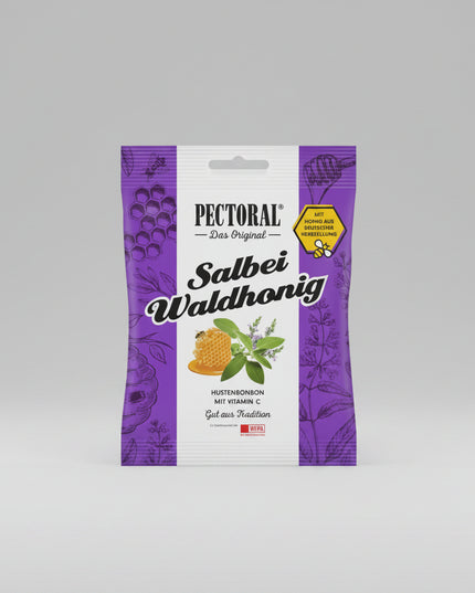 Original Pectoral Brust-Karamellen are traditional German herbal throat candies made according to a long-standing recipe with licorice extract (Süßholzsaft). They are widely used for soothing throat irritation, hoarseness, and mild cough discomfort, while also helping support clearer breathing and airway comfort.