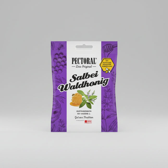 Original Pectoral Brust-Karamellen are traditional German herbal throat candies made according to a long-standing recipe with licorice extract (Süßholzsaft). They are widely used for soothing throat irritation, hoarseness, and mild cough discomfort, while also helping support clearer breathing and airway comfort.