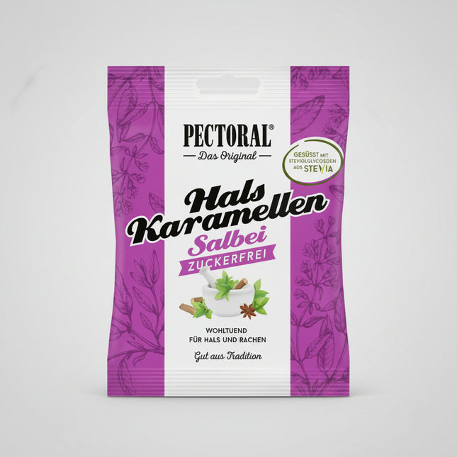 Original Pectoral Brust-Karamellen are traditional German herbal throat candies made according to a long-standing recipe with licorice extract (Süßholzsaft). They are widely used for soothing throat irritation, hoarseness, and mild cough discomfort, while also helping support clearer breathing and airway comfort.