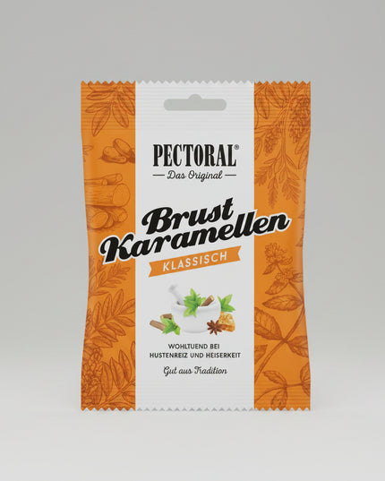 Original Pectoral Brust-Karamellen are traditional German herbal throat candies made according to a long-standing recipe with licorice extract (Süßholzsaft). They are widely used for soothing throat irritation, hoarseness, and mild cough discomfort, while also helping support clearer breathing and airway comfort.