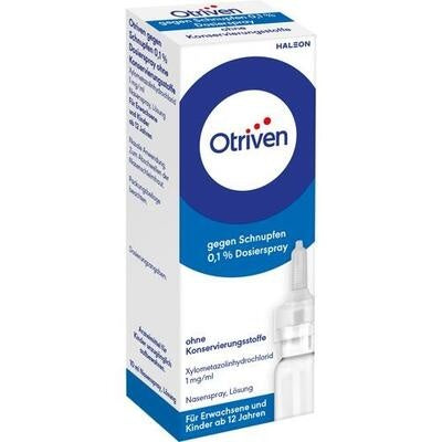 Otriven nasal spray with packaging on a white background