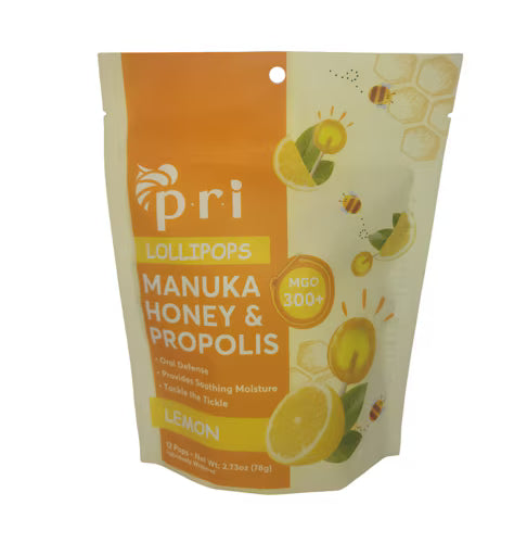 PRI Manuka Honey &amp; Propolis Lollipops are&nbsp;natural hard lollipops made with New Zealand Manuka honey (MGO ~300+) and bee propolis to help gently soothe and protect the throat. Produced by Pacific Resources International (USA), they combine traditional bee ingredients with natural flavors in a kid-friendly and convenient format