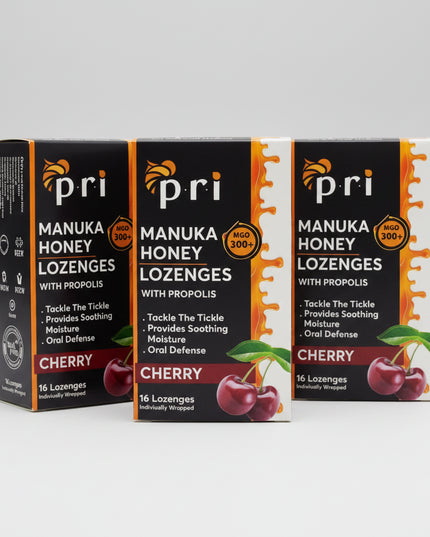PRI Manuka Honey &amp; Propolis Lozenges are&nbsp;natural throat lozenges made with premium Manuka honey (MGO 300+) and bee propolis to help soothe and protect the throat. Produced by Pacific Resources International (USA), these lozenges combine traditional bee ingredients with natural flavors for gentle, effective throat comfort.

Manuka honey is valued for its soothing and protective properties, while propolis helps support the throat during irritation, dryness, or seasonal discomfort. The formula is free