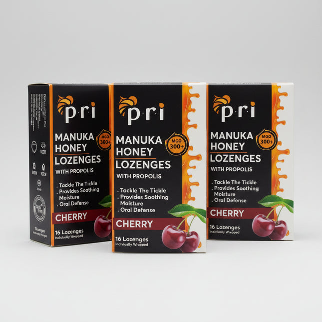 PRI Manuka Honey &amp; Propolis Lozenges are&nbsp;natural throat lozenges made with premium Manuka honey (MGO 300+) and bee propolis to help soothe and protect the throat. Produced by Pacific Resources International (USA), these lozenges combine traditional bee ingredients with natural flavors for gentle, effective throat comfort.

Manuka honey is valued for its soothing and protective properties, while propolis helps support the throat during irritation, dryness, or seasonal discomfort. The formula is free