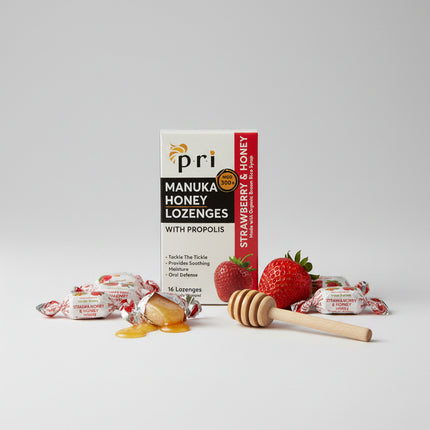 PRI Manuka Honey &amp; Propolis Lozenges are&nbsp;natural throat lozenges made with premium Manuka honey (MGO 300+) and bee propolis to help soothe and protect the throat. Produced by Pacific Resources International (USA), these lozenges combine traditional bee ingredients with natural flavors for gentle, effective throat comfort.

Manuka honey is valued for its soothing and protective properties, while propolis helps support the throat during irritation, dryness, or seasonal discomfort. The formula is free