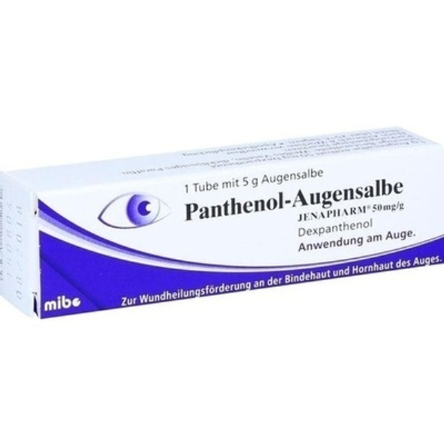 Box of Panthenol-Augensalbe eye ointment with mibe branding on a white background