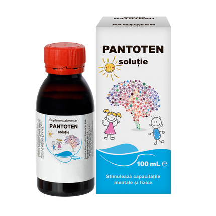 Pantoten solution bottle and packaging on a white background