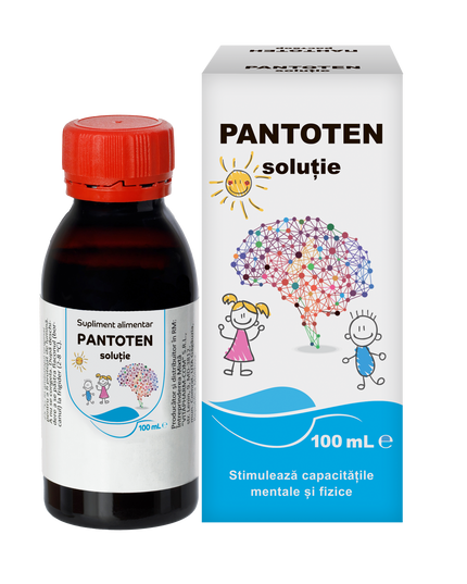 Pantoten solution bottle and packaging on a white background