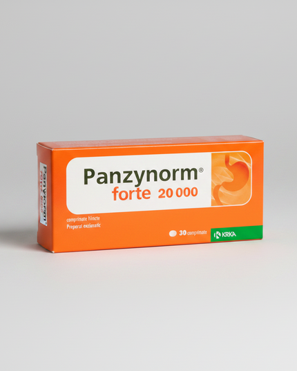 Panzynorm Forte 20000 (Панзинорм Форте 20000) is a high-strength digestive enzyme supplement containing pancreatin. It supports proper digestion of proteins, fats, and carbohydrates, helping relieve symptoms of enzyme insufficiency such as bloating, heaviness after meals, gas, and discomfort.
It is commonly used when the body does not produce enough pancreatic enzymes — including during chronic pancreatitis, digestive disorders, or after heavy meals.

