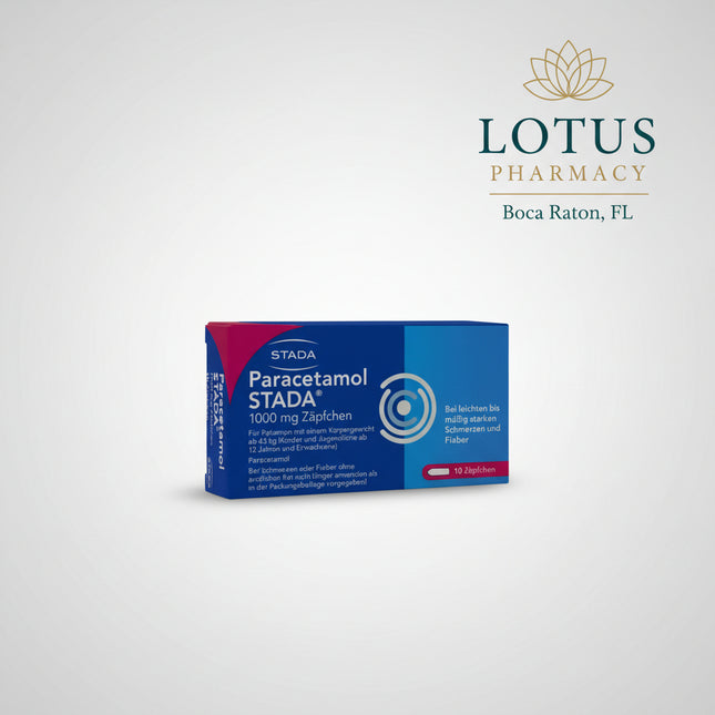 Paracetamol STADA 1000 mg Suppositories are a German analgesic and antipyretic medicine containing paracetamol 1000 mg per suppository. They are used for the symptomatic treatment of mild to moderate pain, such as headache, toothache, menstrual pain, and body aches, as well as fever.