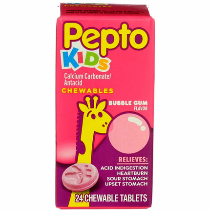Pepto Kids Chewable Tablets, Bubble Gum Flavor – 24 Tablets