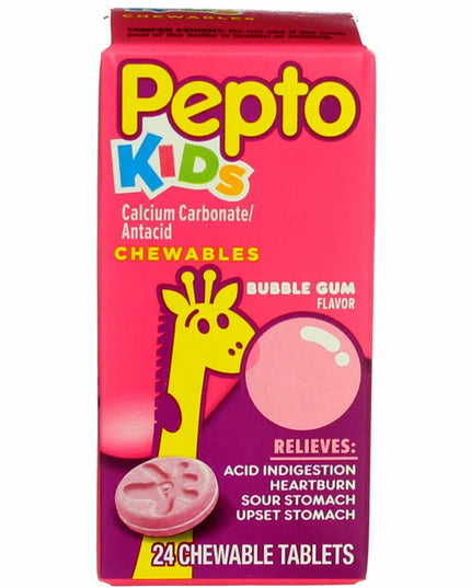 Pepto Kids Chewable Tablets, Bubble Gum Flavor – 24 Tablets