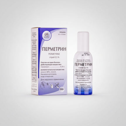 Permethrin Spray 0.5% is an effective topical antiparasitic medication used to eliminate lice and scabies mites. Permethrin acts by disrupting the nervous system of parasites, leading to paralysis and death of both adult parasites and eggs, helping reduce the risk of reinfestation.