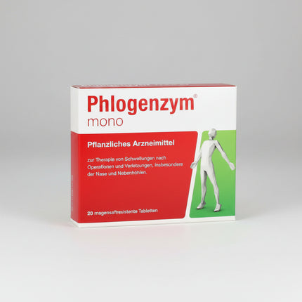 Phlogenzym® Mono is a German herbal medicinal product containing bromelain, a proteolytic enzyme derived from pineapple stems. It is used in adults and adolescents ages 12 and older for acute swelling following injuries or surgical procedures, particularly swelling involving the nose and sinuses.

Each enteric-coated tablet contains 120–136 mg of bromelain, standardized to 800 F.I.P. units. The enteric coating helps protect the enzyme as the tablet passes through the stomach.