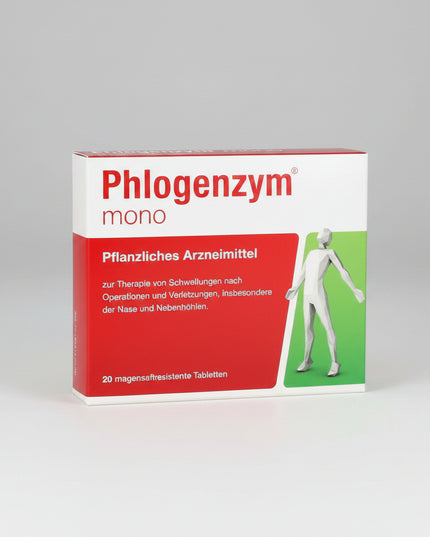 Phlogenzym® Mono is a German herbal medicinal product containing bromelain, a proteolytic enzyme derived from pineapple stems. It is used in adults and adolescents ages 12 and older for acute swelling following injuries or surgical procedures, particularly swelling involving the nose and sinuses.

Each enteric-coated tablet contains 120–136 mg of bromelain, standardized to 800 F.I.P. units. The enteric coating helps protect the enzyme as the tablet passes through the stomach.