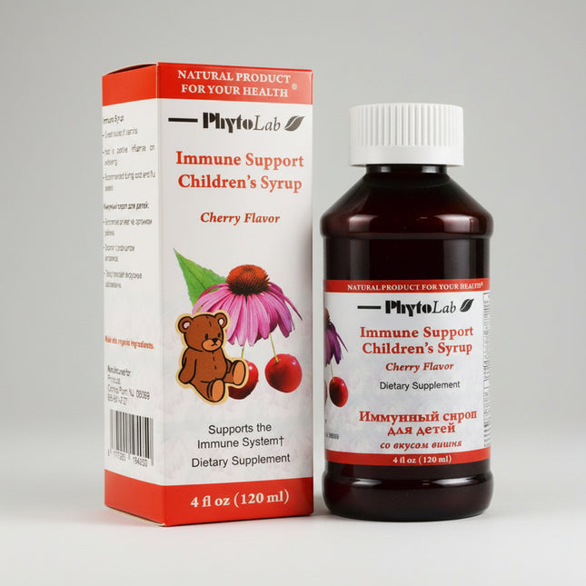 PhytoLab Children’s Immune Syrup is a gentle herbal formulation created to support and strengthen a child’s natural immune defenses. Made with carefully selected plant-based extracts, it helps the body resist seasonal colds and infections while supporting recovery during periods of illness. The mild formula is suitable for regular use and is especially helpful during cold and flu season or times of increased immune stress.