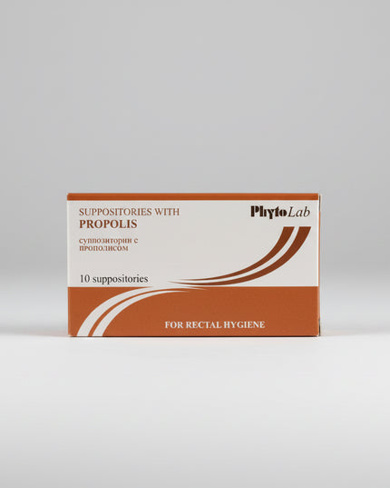 PhytoLab Propolis Rectal Suppositories are a natural herbal product formulated with propolis extract in an oil or wax base for&nbsp;rectal mucosal support and hygiene. Propolis is a bee-derived resin known in traditional health practices for its soothing and anti-inflammatory properties. These suppositories are designed for external rectal use only and provide local support when comfort is needed.