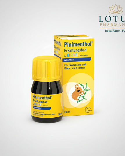 Pinimenthol® Cold Bath for Children is a herbal respiratory bath additive formulated with essential oils to help support airway comfort during colds. It contains eucalyptus oil and supports the loosening of thick mucus and easier breathing in young children. The product is suitable for children aged 2 years and older and is applied as a warm bath to deliver soothing vapors that reach the respiratory tract.