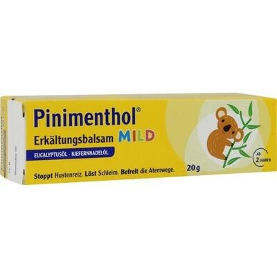 Pinimenthol balm packaging with yellow and white design on a white background